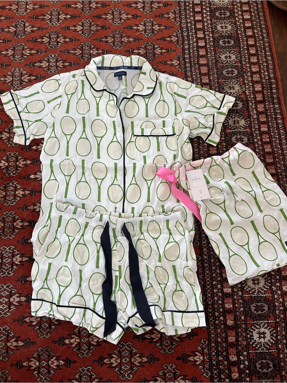 NWT KATIE KIME Tennis Time Pajama Shorts Set - Green SIZE XS - Picture 3 of 5